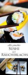selbst gemachtes Sushi mit Räucherlachs