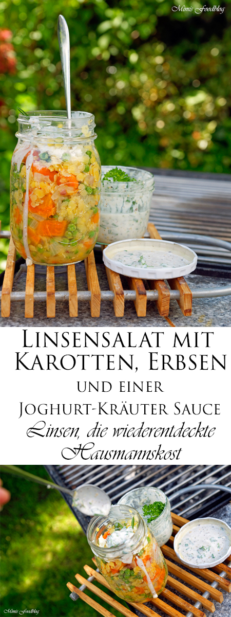 Linsensalat mit Karotten, Erbsen und einer Joghurt-Kräuter Sauce ...