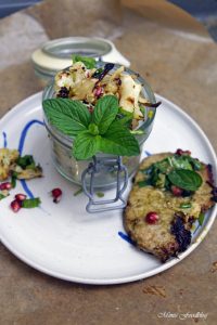 Gerösteter Blumenkohl Salat mit Bärlauch Pistazienkernen und Granatapfel 3